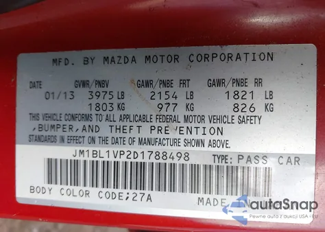 2013 Mazda Mazda3 I Touring из США, поврежденный, VIN JM1BL1VP2D1788498